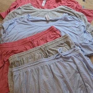 Multi-Pack Lounge Tee & Shorts Set in Coral, Light Blue, Heather Gray